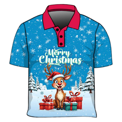 Christmas | Silly Reindeer Ugly Christmas Blue Gifts Fishing Shirt - Arrives before Christmas