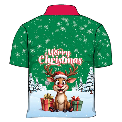 Christmas | Silly Reindeer Ugly Christmas Green Gifts Fishing Shirt ★Pre-Order★ Z and TEE BOYS DESIGNS Christmas Christmas Gift GIRL'S DESIGNS green KIDS MEN'S DESIGNS mens Merry Christmas New Design quick dry red Reindeer Snow flakes SUN SAFE UPF white womens