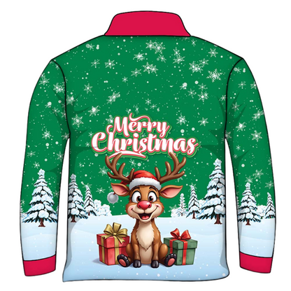 Christmas | Silly Reindeer Ugly Christmas Green Gifts Fishing Shirt ★Pre-Order★ Z and TEE BOYS DESIGNS Christmas Christmas Gift GIRL'S DESIGNS green KIDS MEN'S DESIGNS mens Merry Christmas New Design quick dry red Reindeer Snow flakes SUN SAFE UPF white womens