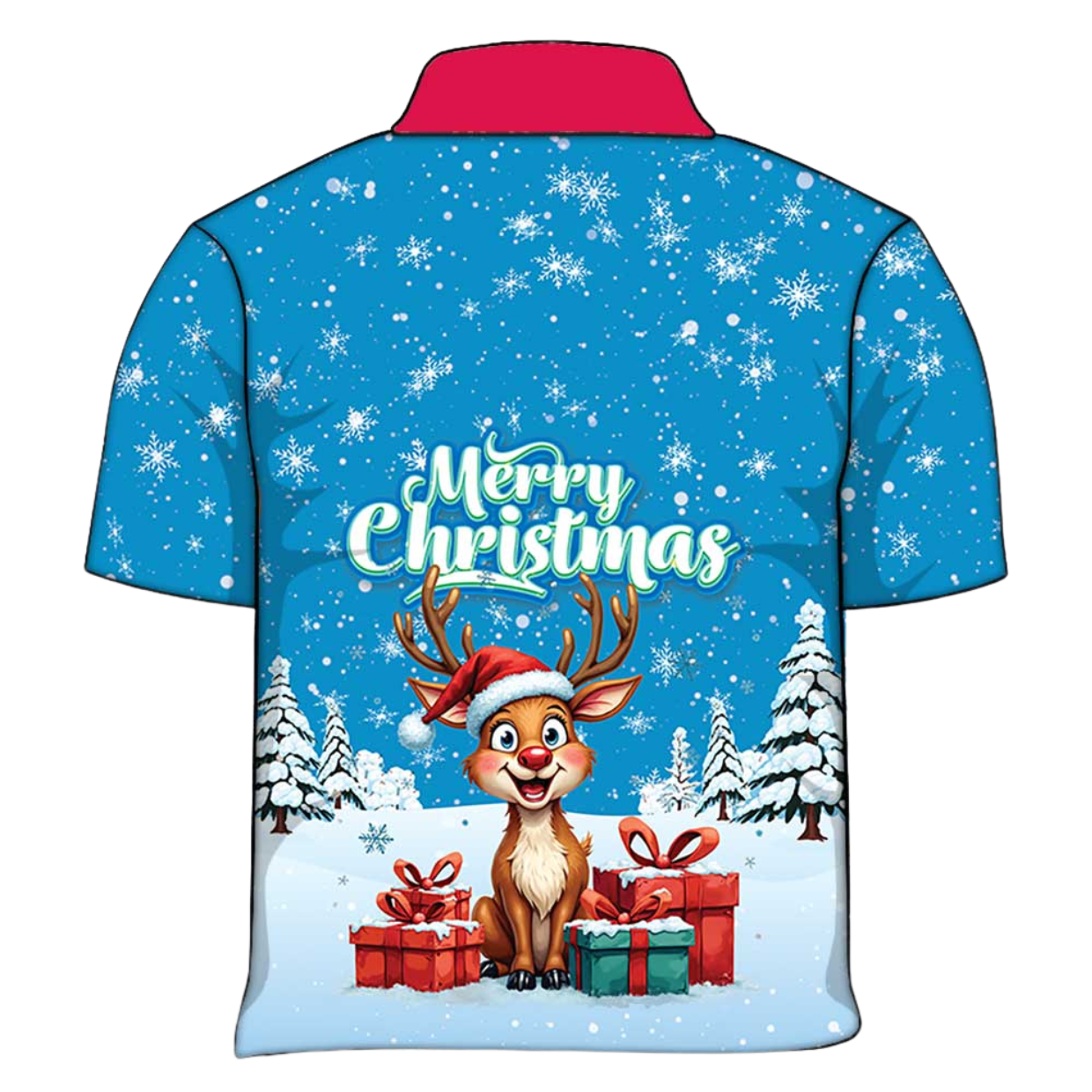 Christmas | Silly Reindeer Ugly Christmas Blue Gifts Fishing Shirt - Arrives before Christmas