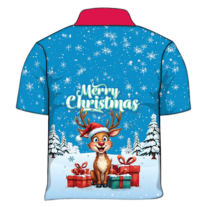 Christmas | Silly Reindeer Ugly Christmas Blue Gifts Fishing Shirt - Arrives before Christmas