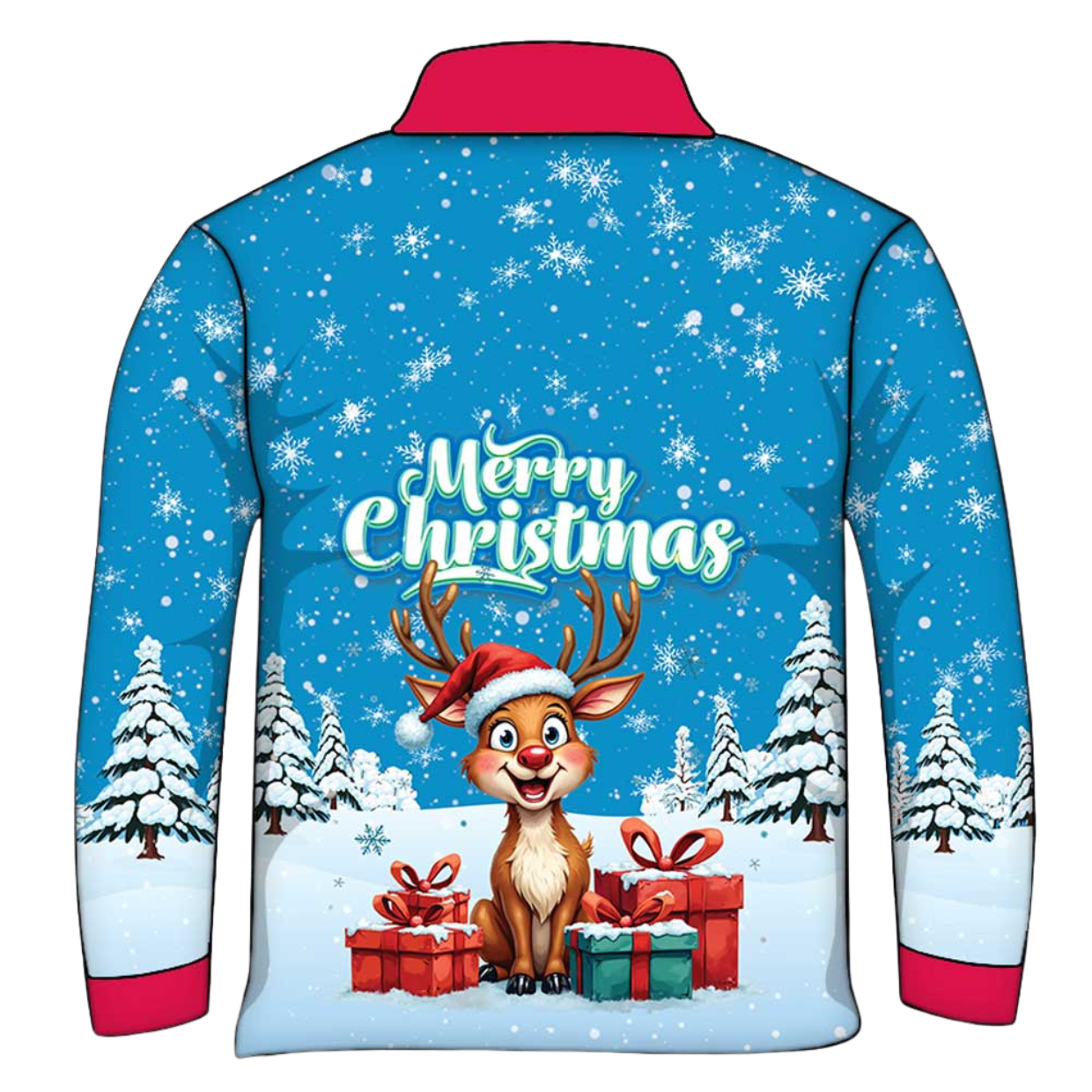 Christmas | Silly Reindeer Ugly Christmas Blue Gifts Fishing Shirt - Arrives before Christmas