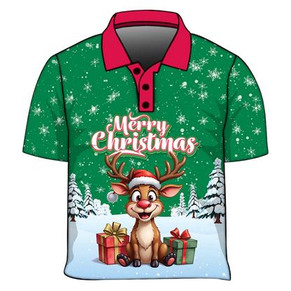 Christmas | Silly Reindeer Ugly Christmas Green Globe Fishing Shirt - Arrives before Christmas