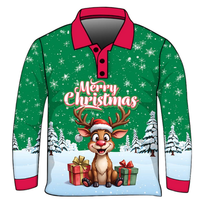 Christmas | Silly Reindeer Ugly Christmas Green Gifts Fishing Shirt ★Pre-Order★ Z and TEE BOYS DESIGNS Christmas Christmas Gift GIRL'S DESIGNS green KIDS MEN'S DESIGNS mens Merry Christmas New Design quick dry red Reindeer Snow flakes SUN SAFE UPF white womens