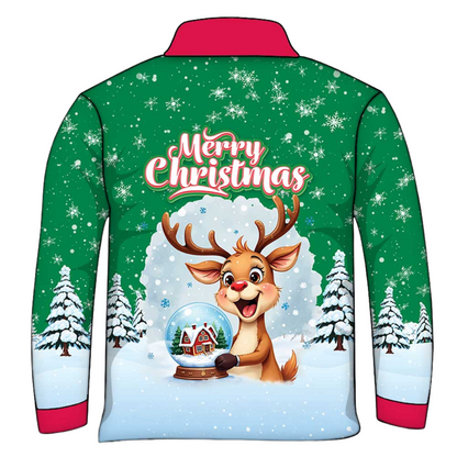 Christmas | Silly Reindeer Ugly Christmas Green Globe Fishing Shirt - Arrives before Christmas