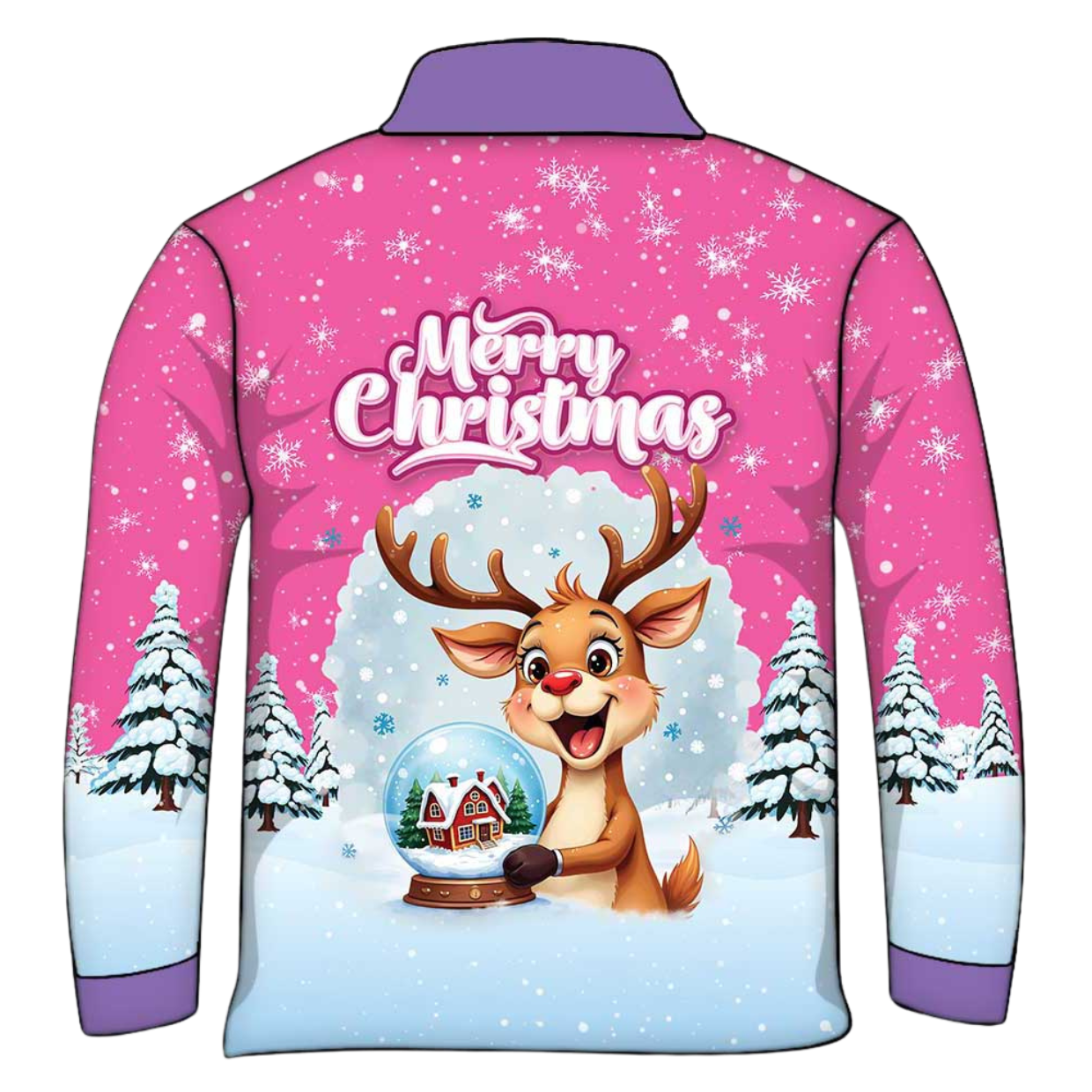 Christmas | Silly Reindeer Ugly Christmas Pink Fishing Shirt - Arrives before Christmas