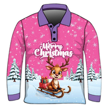Christmas | Silly Reindeer Ugly Christmas Pink Fishing Shirt ★Pre-Order★ Z and TEE Christmas Christmas Gift GIRL'S DESIGNS KIDS Merry Christmas New Design pink purple quick dry Reindeer Snow flakes SUN SAFE UPF white womens