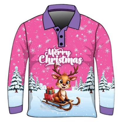 Christmas | Silly Reindeer Ugly Christmas Pink Fishing Shirt - Arrives before Christmas