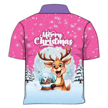 Christmas | Silly Reindeer Ugly Christmas Pink Fishing Shirt - Arrives before Christmas