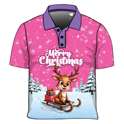 Christmas | Silly Reindeer Ugly Christmas Pink Fishing Shirt - Arrives before Christmas