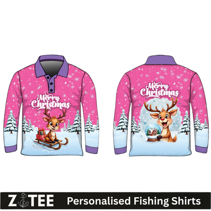 Christmas | Silly Reindeer Ugly Christmas Pink Fishing Shirt - Arrives before Christmas