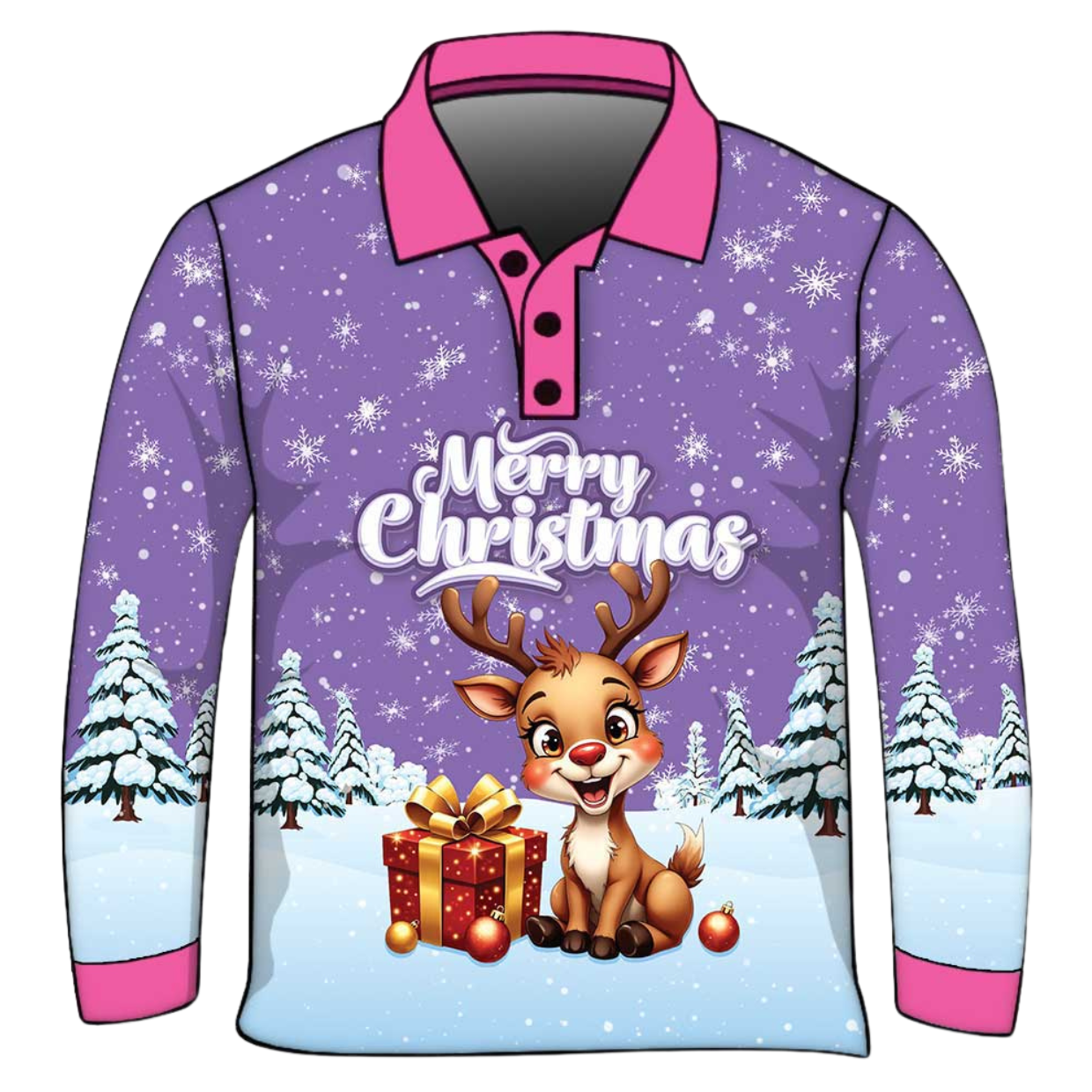 Christmas | Silly Reindeer Ugly Christmas Purple Fishing Shirt - Arrives before Christmas