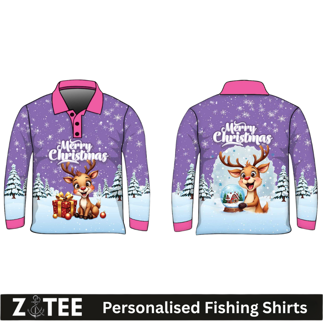 Christmas | Silly Reindeer Ugly Christmas Purple Fishing Shirt - Arrives before Christmas