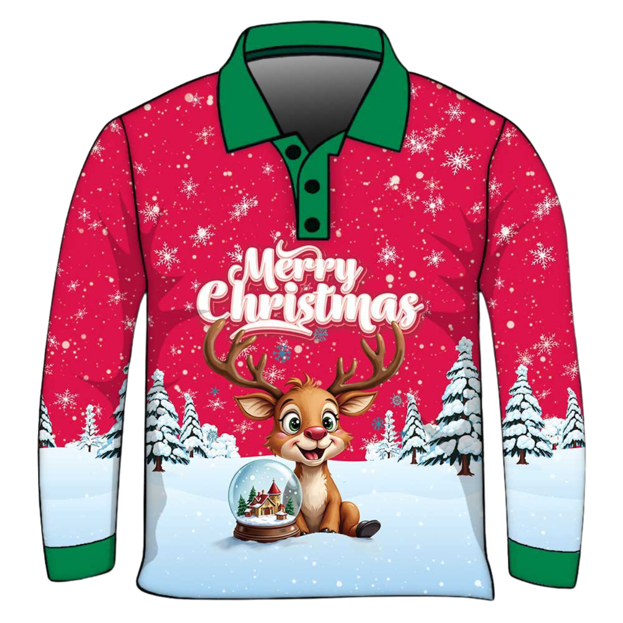 Christmas | Silly Reindeer Ugly Christmas Red Fishing Shirt ★Pre-Order★ Z and TEE BOYS DESIGNS Christmas Christmas Gift GIRL'S DESIGNS green KIDS mens Merry Christmas New Design quick dry red Reindeer Snow flakes SUN SAFE UPF white