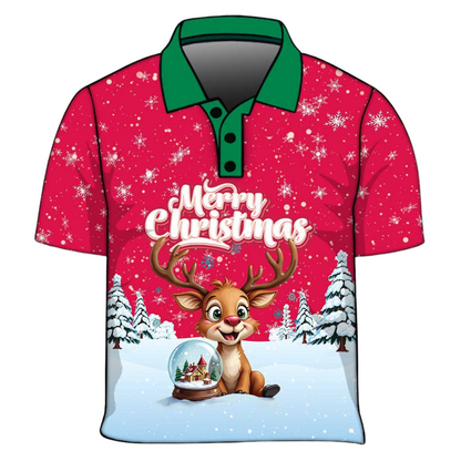 Christmas | Silly Reindeer Ugly Christmas Red Fishing Shirt ★Pre-Order★ Z and TEE BOYS DESIGNS Christmas Christmas Gift GIRL'S DESIGNS green KIDS mens Merry Christmas New Design quick dry red Reindeer Snow flakes SUN SAFE UPF white