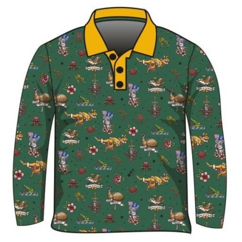 Straya Green Long Sleeve Sun Shirt Z and TEE Australia Australia Day Australian Australiana BUY2SHIRTS camping COUNTRY WESTERN DESIGNS DAD FISHING HIM ALL In Stock lastchance LJM men MEN'S DESIGNS mens PATTERN AND PLAIN DESIGNS quick dry spo-default spo-disabled sun sun shirt sun shirts sunsafe SWIMMING uv western z&tee