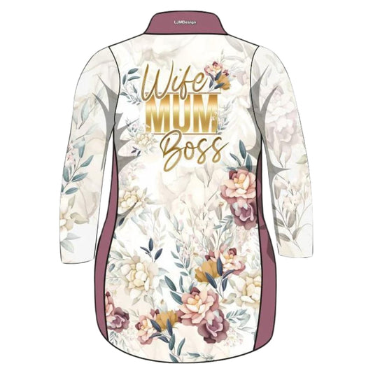 Womens | Wife Mum Boss Marble Floral Lifestyle Fishing Dress ★Pre-Order★ Z and TEE Beach Dress Complete the Set Floral Matching Shirt Matching shorts mum boss POCKETS quick dry rose gold Shirt Set SUN SAFE UPF white wife WOMEN'S DESIGNS