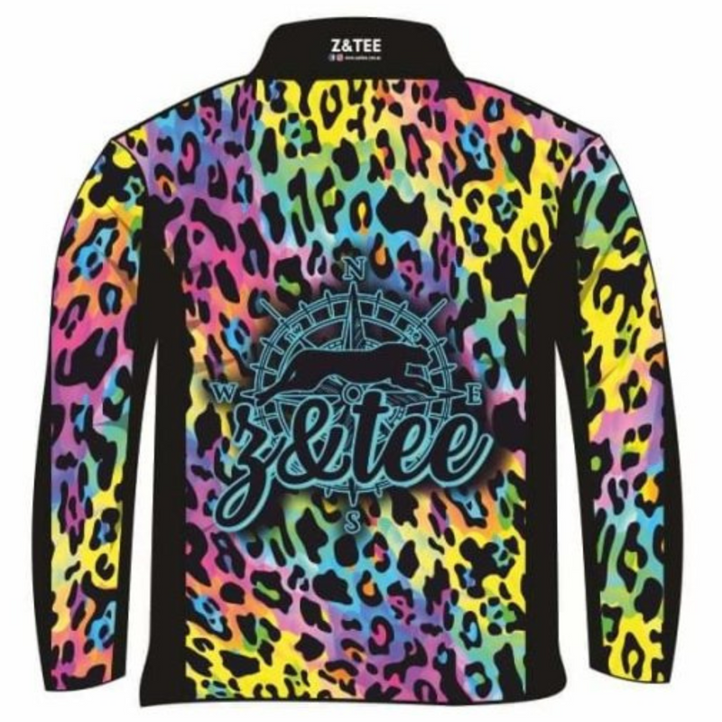 ★Pre-Order★ Leopard Print | Wild Side Electric Rainbow Leopard Shirt Long or Short Sleeve Z and TEE animal print bright camping colourful fishing GIRLS DESIGNS leopard leopard print LJM Preorder quick dry rainbow spo-default spo-disabled sun sun shirt sun shirts sunsafe uv Women WOMEN'S DESIGNS Women's Fishing Women's Fishing Shirt womens