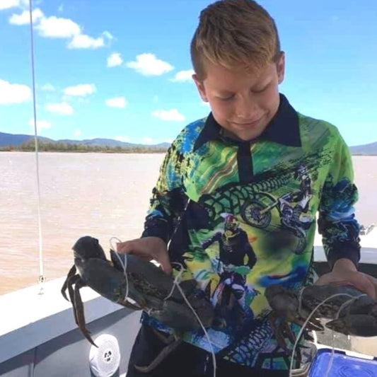 Extreme | Motorbike Green Fishing Shirt ★Pre-Order★ Z and TEE black BOYS DESIGNS green KIDS motorbike offroad quick dry SUN SAFE Tyre tracks UPF xtreme