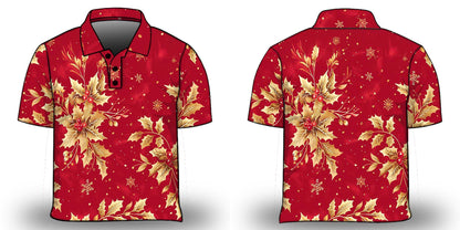 Christmas | Golden Boughs of Holly Fishing Shirt ★Pre-Order★ Z and TEE Christmas gold holly New Design quick dry red Snow flakes SUN SAFE UPF womens