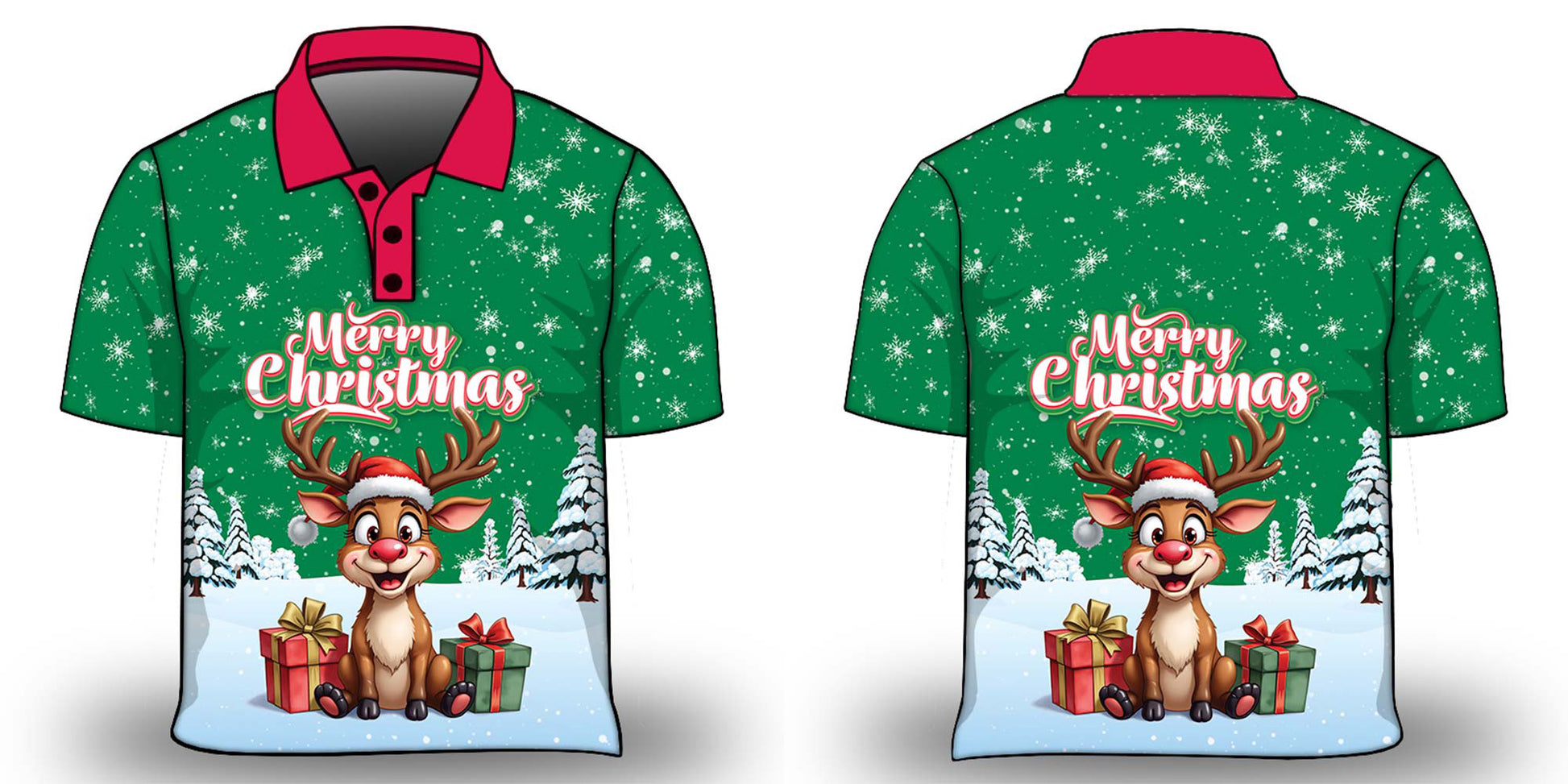 Christmas | Silly Reindeer Ugly Christmas Green Gifts Fishing Shirt ★Pre-Order★ Z and TEE BOYS DESIGNS Christmas Christmas Gift GIRL'S DESIGNS green KIDS MEN'S DESIGNS mens Merry Christmas New Design quick dry red Reindeer Snow flakes SUN SAFE UPF white womens