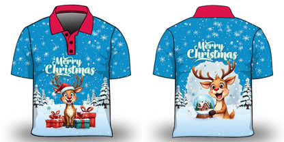 Christmas | Silly Reindeer Ugly Christmas Blue Globe Fishing Shirt - Arrives before Christmas