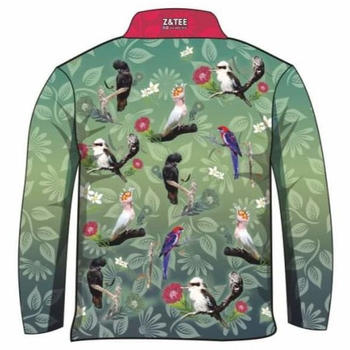 Australian | Birds Green Short Sleeve Shirt Z and TEE BUY2SHIRTS camping DAD FATHER'S DAY FISHING HIM ALL in stock LJM men mens PATTERN AND PLAIN DESIGNS quick dry spo-default spo-disabled sun sun shirt sun shirts sunsafe SWIMMING uv z&tee