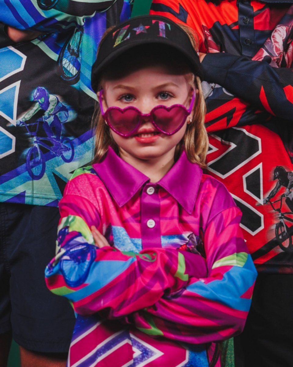 Extreme | BMX Pink Fishing Shirt ★Pre-Order★ Z and TEE bmx GIRLS DESIGNS KIDS pink quick dry SUN SAFE Tyre tracks UPF WOMEN'S DESIGNS womens xtreme z&tee