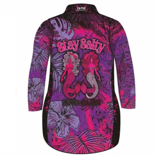 Stay Salty | Purple Pink Mermaid Lifestyle Fishing Dress ★Pre-Order★ Z and TEE Beach Dress Complete the Set Floral GIRL'S DESIGNS Matching Hat Matching Shirt Matching shorts mermaids pink POCKETS purple quick dry Shirt Set Stay Salty SUN SAFE Tropical UPF WOMEN'S DESIGNS