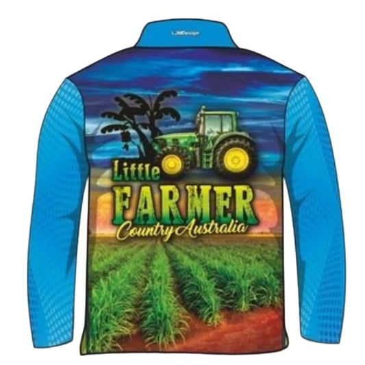 Kids | Little Farmer Blue Fishing Shirt ★Pre-Order★ Z and TEE Australian blue BOYS DESIGNS cattle Complete the Set country COUNTRY WESTERN DESIGNS farm farmer KIDS outback quick dry SUN SAFE tractor UPF western windmill