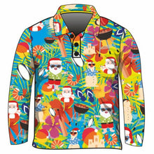 Christmas - Tropical Christmas Fishing Shirt ★Pre-Order★ Z and TEE Aussie BBQ beach CHRISTMAS Christmas design Christmas Gift cruise Father Christmas Floral Fun quick dry sand Santa SUN SAFE Teal tropical UPF yellow