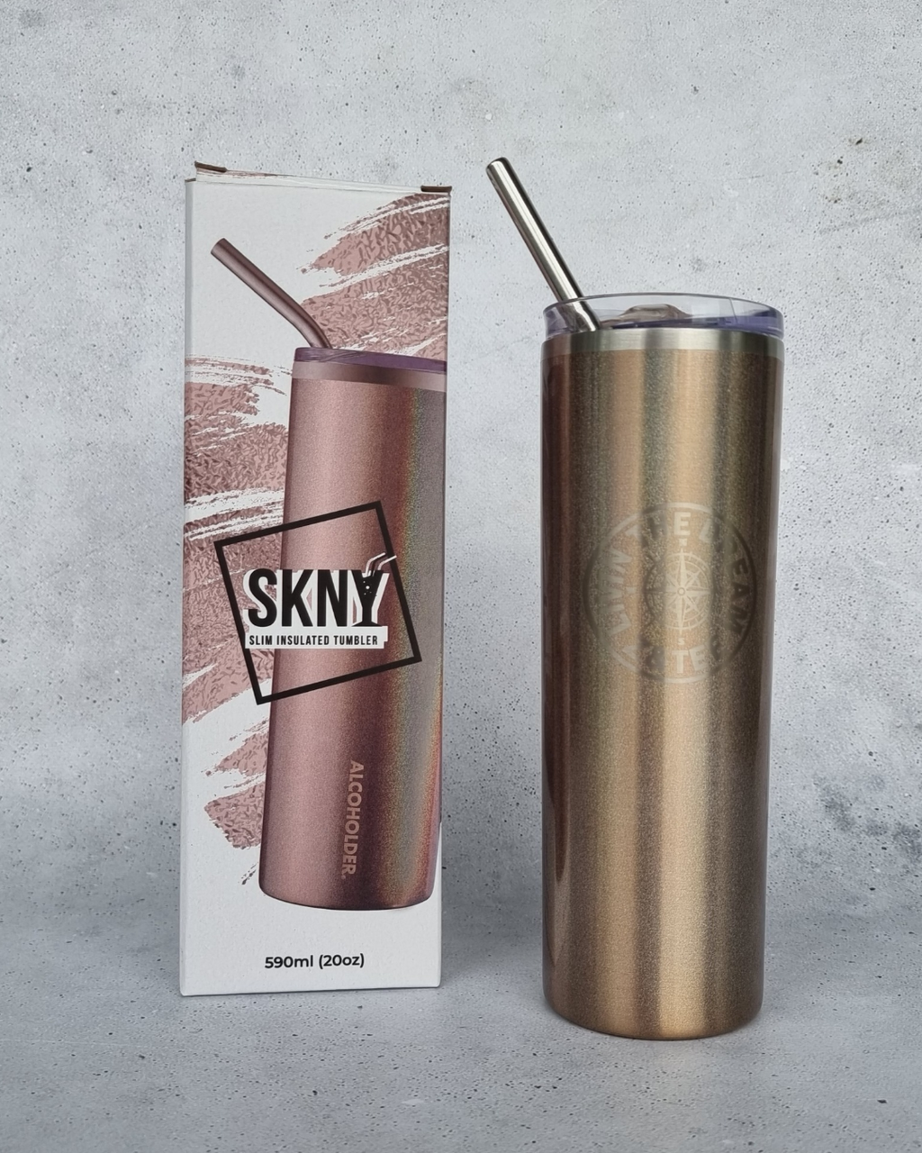 SKNY Rose Gold Glitter Slim Vacuum Insulated Skinny Tumbler - 590ml (20oz) Z and TEE lastchance