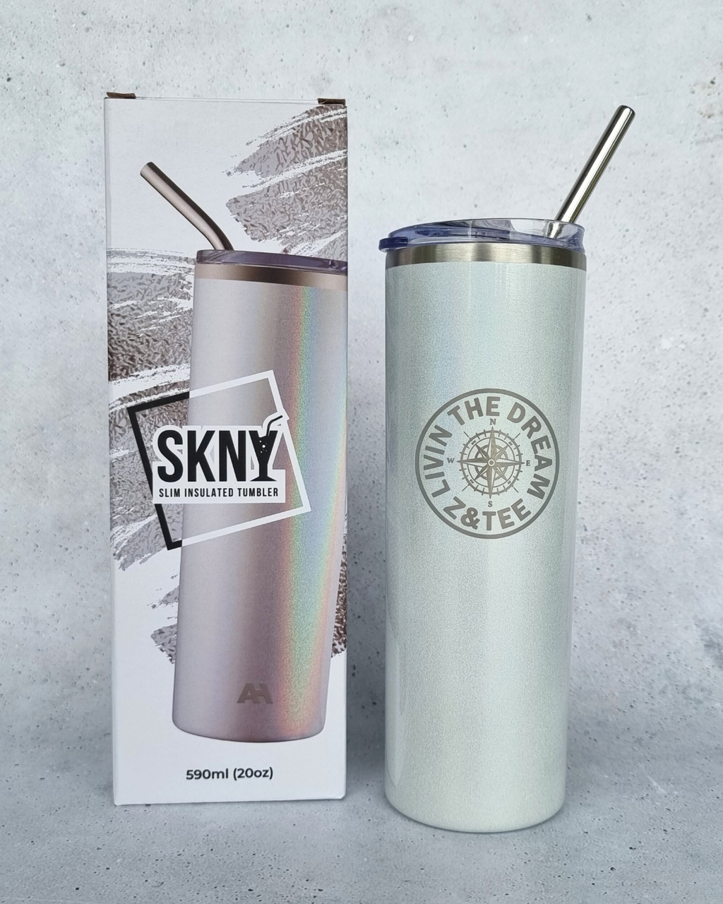 SKNY Unicorn White Slim Vacuum Insulated Skinny Tumbler - 590ml (20oz) Z and TEE lastchance