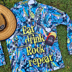 Eat Drink Rock Repeat Blue Long Sleeve Sun Shirt Z and TEE big red bash concert DAD festival In Stock matching dress party quick dry red hot summer rock and rock spo-default spo-disabled sun sun shirt sun shirts sunsafe TROPICAL DESIGNS uv z&tee