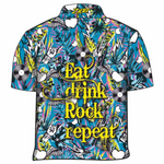 Eat Drink Rock Repeat Blue Short Sleeve Shirt - Mesh Sides Black Z and TEE big red bash concert DAD festival In Stock matching dress party quick dry red hot summer rock and rock spo-default spo-disabled sun sun shirt sun shirts sunsafe TROPICAL DESIGNS uv z&tee