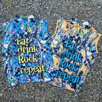 Eat Drink Rock Repeat Blue Sleeveless Shirt Z and TEE big red bash concert DAD festival In Stock matching dress party quick dry red hot summer rock and rock spo-default spo-disabled sun sun shirt sun shirts sunsafe TROPICAL DESIGNS uv z&tee