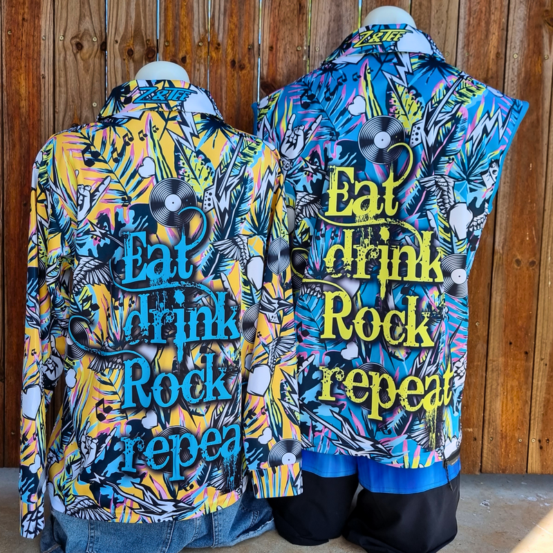 Eat Drink Rock Repeat Blue Short Sleeve Sun Shirt Z and TEE big red bash concert DAD festival In Stock matching dress party quick dry red hot summer rock and rock spo-default spo-disabled sun sun shirt sun shirts sunsafe TROPICAL DESIGNS uv z&tee