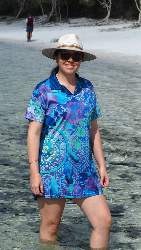 Western | Aztec Dreamcatcher Purple Lifestyle Fishing Dress ★Pre-Order★ Z and TEE Aztec Beach Dress blue Complete the Set COUNTRY WESTERN DESIGNS Floral GIRL'S DESIGNS Matching Shirt Matching shorts POCKETS purple quick dry Shirt Set SUN SAFE UPF