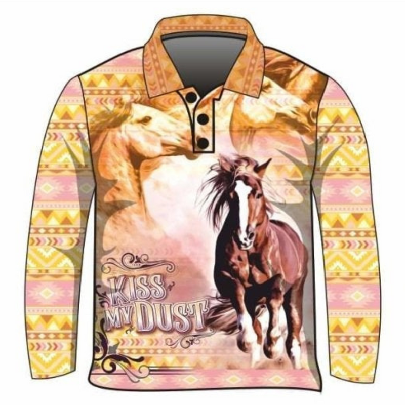 Kiss My Dust Long Sleeve Sun Shirt Z and TEE camping country COUNTRY WESTERN DESIGNS FISHING HER ALL In Stock L ladies LJM M quick dry S spo-default spo-disabled STS sun sun shirt sun shirts sunsafe SWIMMING uv western Women WOMEN'S DESIGNS Women's Fishing Women's Fishing Shirt womens z&tee