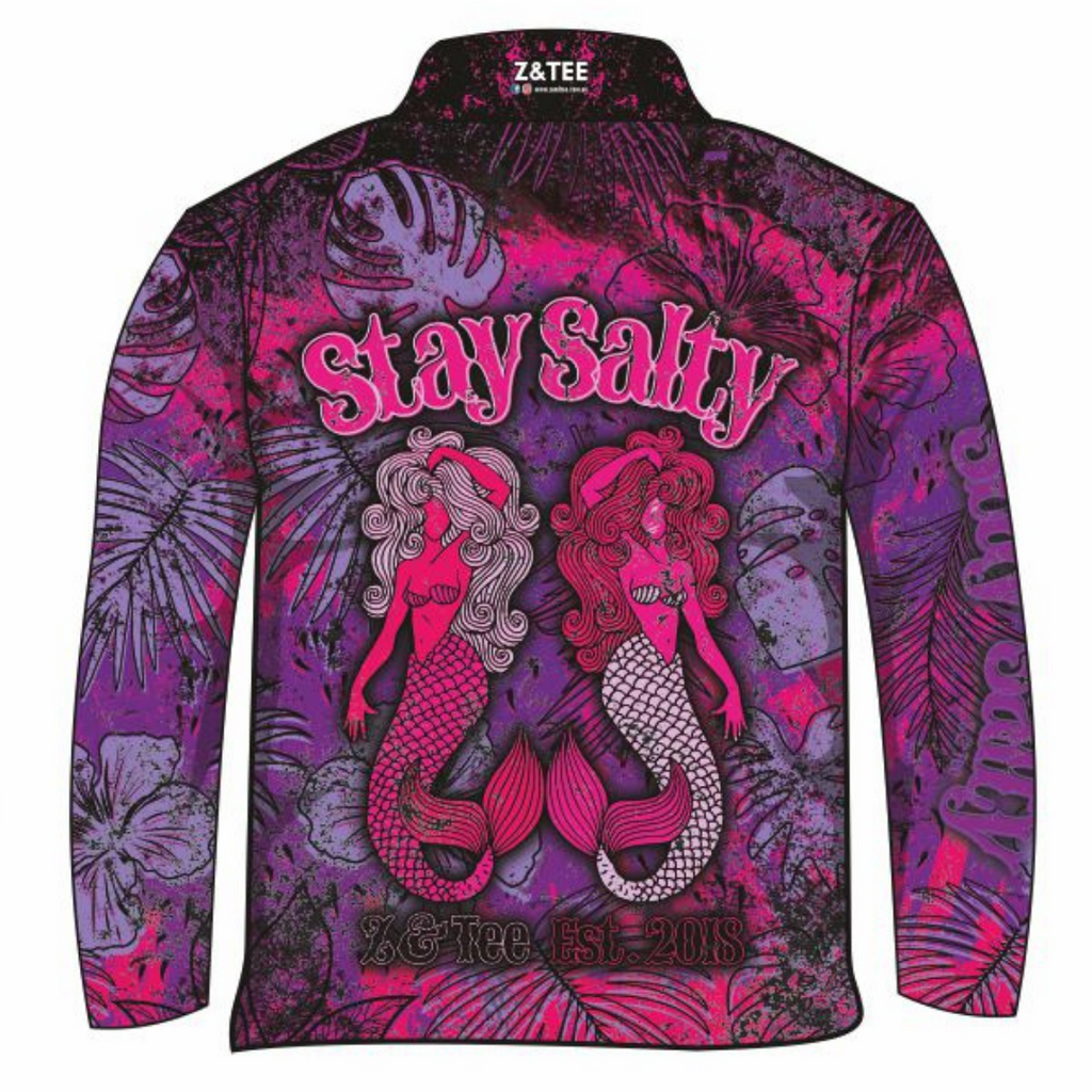 Stay Salty Mermaid Pink Mesh Long Sleeve Shirt Z and TEE 2XL 3XL camping FISHING HER ALL In Stock L ladies LJM M market sts matching dress pink quick dry S spo-default spo-disabled STS sun sun shirt sun shirts sunsafe SWIMMING uv WOMEN'S DESIGNS womens XL XS z&tee