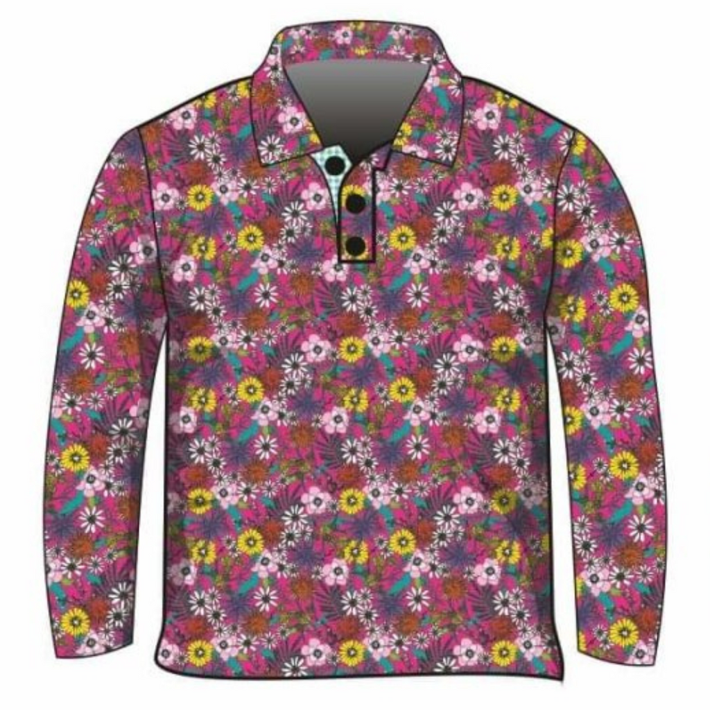 ★Pre-Order★ Vintage Wildflower Fuchsia and Gingham Teal Shirt Z and TEE camping COUNTRY WESTERN DESIGNS cowgirl fishing Floral flower Flowers Girls GIRLS DESIGNS LJM PATTERN AND PLAIN DESIGNS Preorder quick dry spo-default spo-disabled sun sun shirt sun shirts sunsafe uv western Women womens