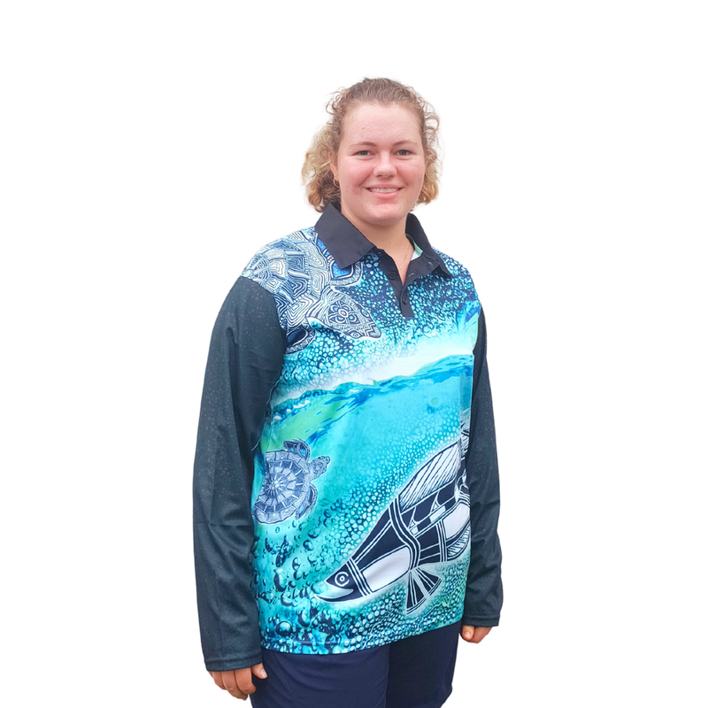 ★Pre-Order★ Indigenous Barra and Turtle Shirt Z and TEE ABORIGINAL Australia Australian FIRST NATIONS FIRST NATIONS DESIGNS fishing LJM Preorder quick dry spo-default spo-disabled sun sun shirt sun shirts sunsafe uv WORK