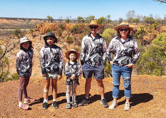 Kids | Dinosaur Trail Fossils Bone Fishing Shirt ★Pre-Order★ Z and TEE beige black BOYS DESIGNS Dinosaurs Fossils KIDS quick dry SUN SAFE UPF white