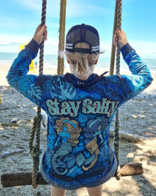 Stay Salty | Mermaid Aqua Fishing Shirt ★Pre-Order★ Z and TEE blue Floral GIRL'S DESIGNS KIDS mermaid quick dry Stay Salty SUN SAFE Tropical UPF uv women's WOMEN'S DESIGNS