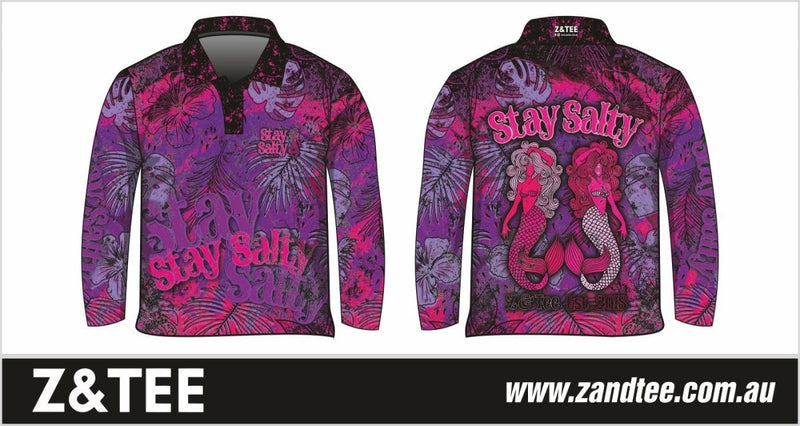 Stay Salty Mermaid Pink Mesh Long Sleeve Shirt Z and TEE 2XL 3XL camping FISHING HER ALL In Stock L ladies LJM M market sts matching dress pink quick dry S spo-default spo-disabled STS sun sun shirt sun shirts sunsafe SWIMMING uv WOMEN'S DESIGNS womens XL XS z&tee